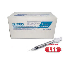 NIPRO JERINGA DE PLASTICO DESECHABLE CON AGUJA TUBERCULINA 1ML 26GX1/2 X 100 (UNIDAD)