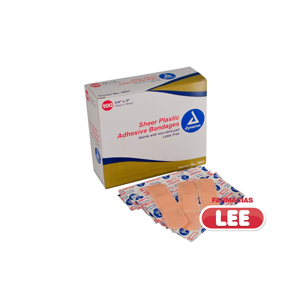 SHEER PLASTIC ADHESIVE BANDAGES 3/4" X 3" X 100 (POR UNIDAD)