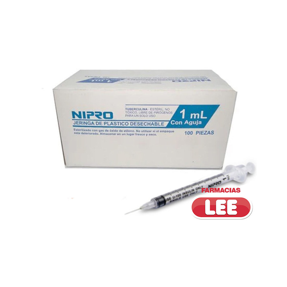 NIPRO JERINGA DE PLASTICO DESECHABLE CON AGUJA TUBERCULINA 1ML 26GX1/2 X 100 (UNIDAD)